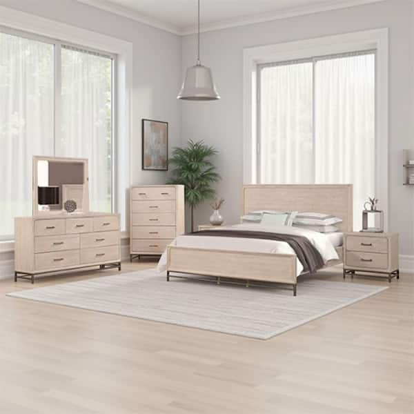 Benjara Rozie 5-Piece Light Oak Brown Queen Engineered Wood Bedroom Set