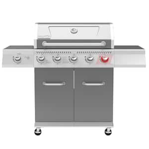 Deluxe 5-Burner Gas Grill with Sear Burner and Side Burner, 64,000 BTU Cabinet Style Gas Grill, Grey
