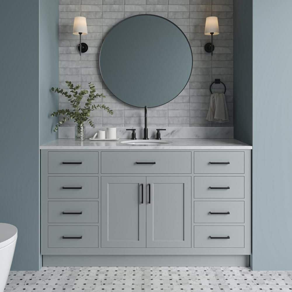 Hepburn 60 in. Single Sink Freestanding Bathroom Vanity in Gray with 0.75 in. Carrara White Marble Top price history on PriceWatchPro