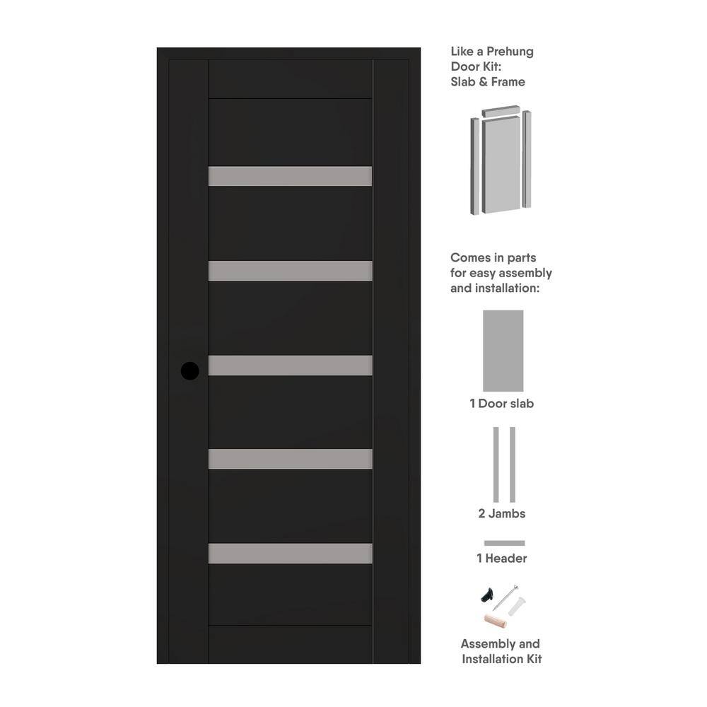 Leora DIY-Friendly 32 in. x 80 in. Right-Hand 5-Lite Frosted Glass Black Matte Composite Single Prehung Interior Door price history on PriceWatchPro