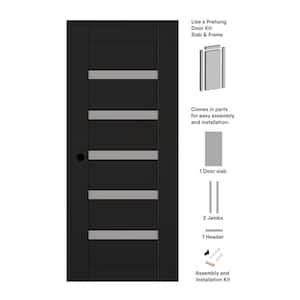 Leora DIY-Friendly 18 in. x 84 in. Right-Hand 6-Lite Frosted Glass Black Matte Composite Single Prehung Interior Door