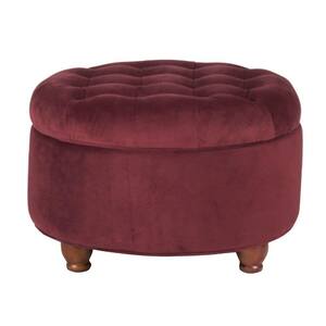 Red Velvet Upholstered Wooden Ottoman with Tufted Lift Off Lid Storage 25 in. L x 25 in. W x 15 in. H