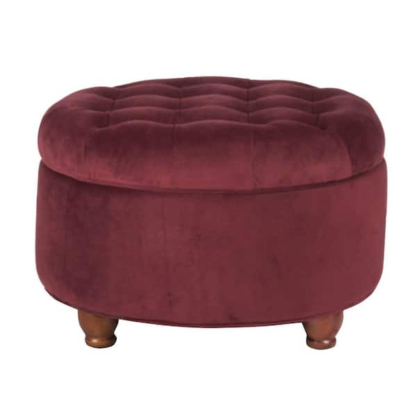 Benjara Red Velvet Upholstered Wooden Ottoman with Tufted Lift Off Lid Storage 25 in. L x 25 in. W x 15 in. H