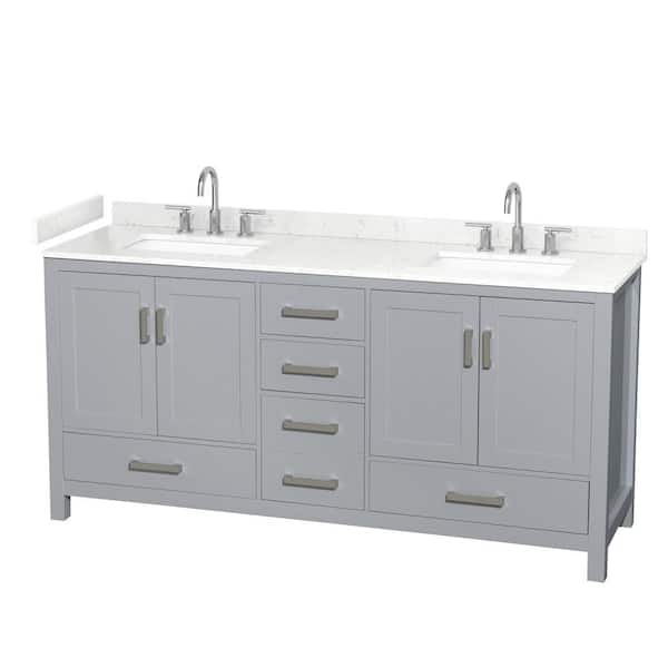 Sheffield 72 in. Double Freestanding Gray Bath Vanity with Carrara Cultured Marble Top