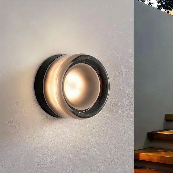 Evan 5.1 in. Modern Grey Dome Dimple Light Integrated LED Bathroom Vanity Light with Glass Shade