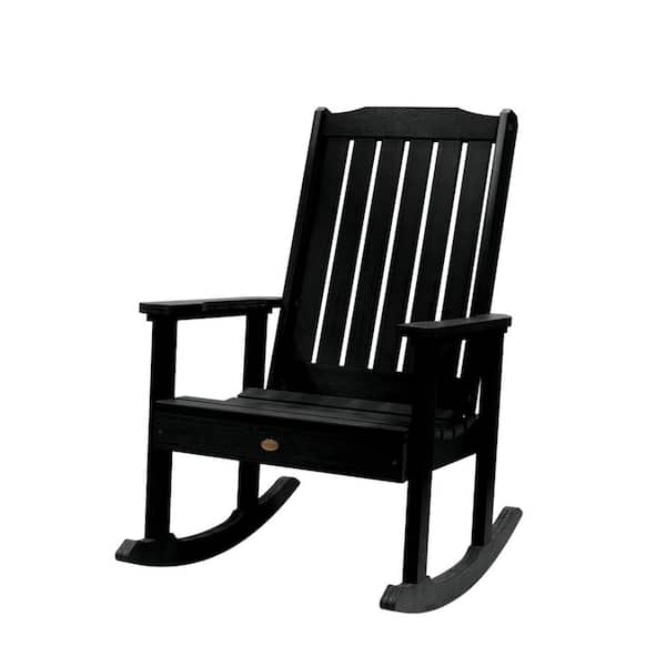 Highwood Lehigh Black Recycled Plastic, Black Plastic Outdoor Rocking Chairs