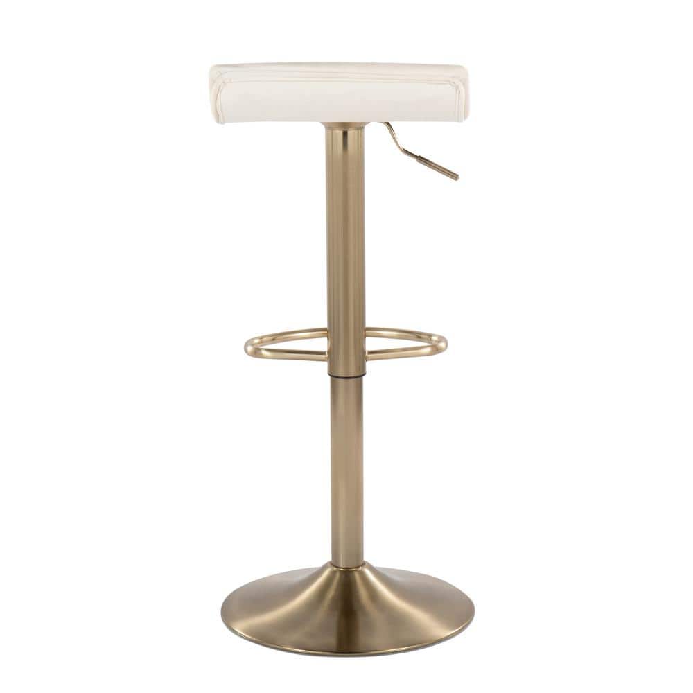 Cream Velvet Adjustable Swivel Barstool with Gold Metal Base