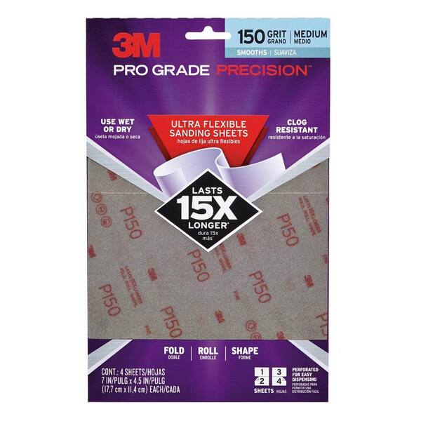 3M Pro Grade Precision 4.5 in. x 7 in. 150 Grit Medium Ultra Flexible Sanding Sheets