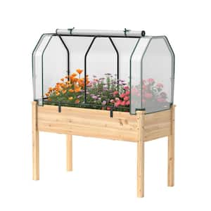Wood Raised Garden Bed with Dual Zipper Door Greenhouse for Patios and Backyards Natural