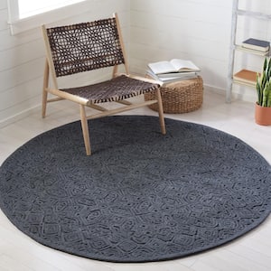 Textural Charcoal 6 ft. x 6 ft. Solid Color Geometric Round Area Rug
