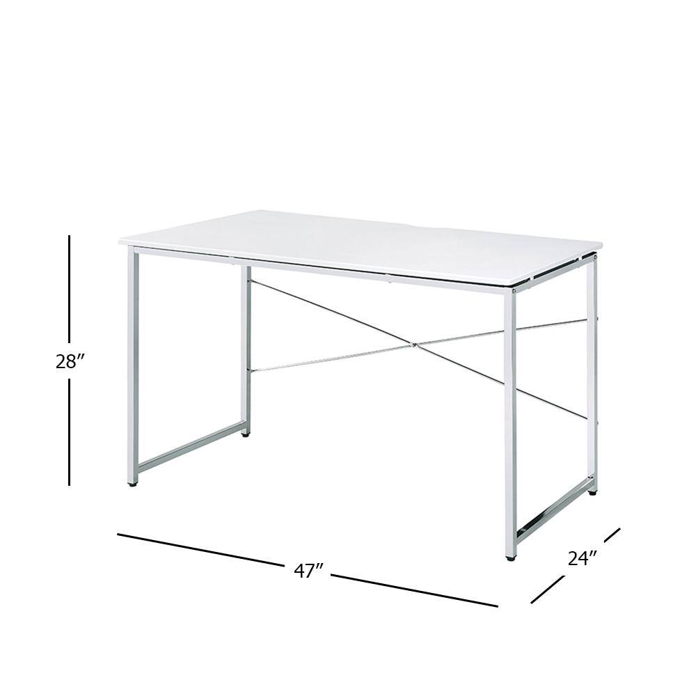 White and Chrome 47" Modern Writing Desk with Drawer