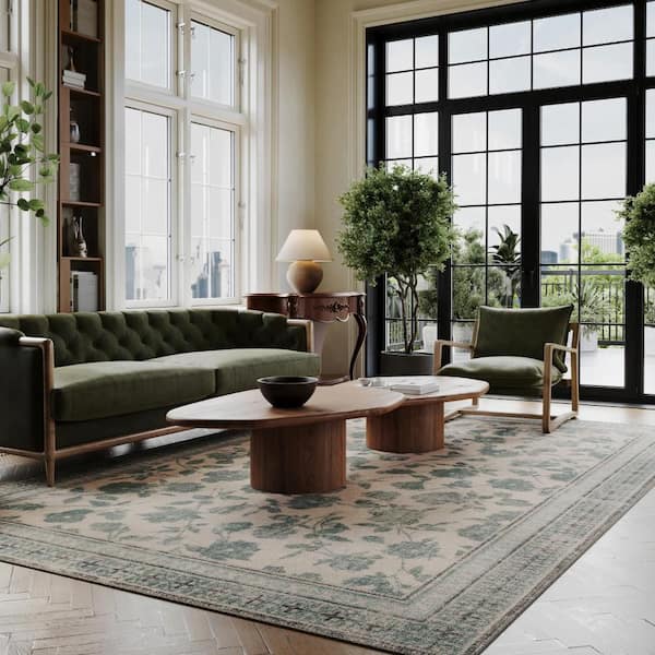 Padma Lakshmi X Rugs Botanica Hand-Tufted Botanical Wool-Blend Teal 9 ft. x 12 ft. Indoor Area Rug