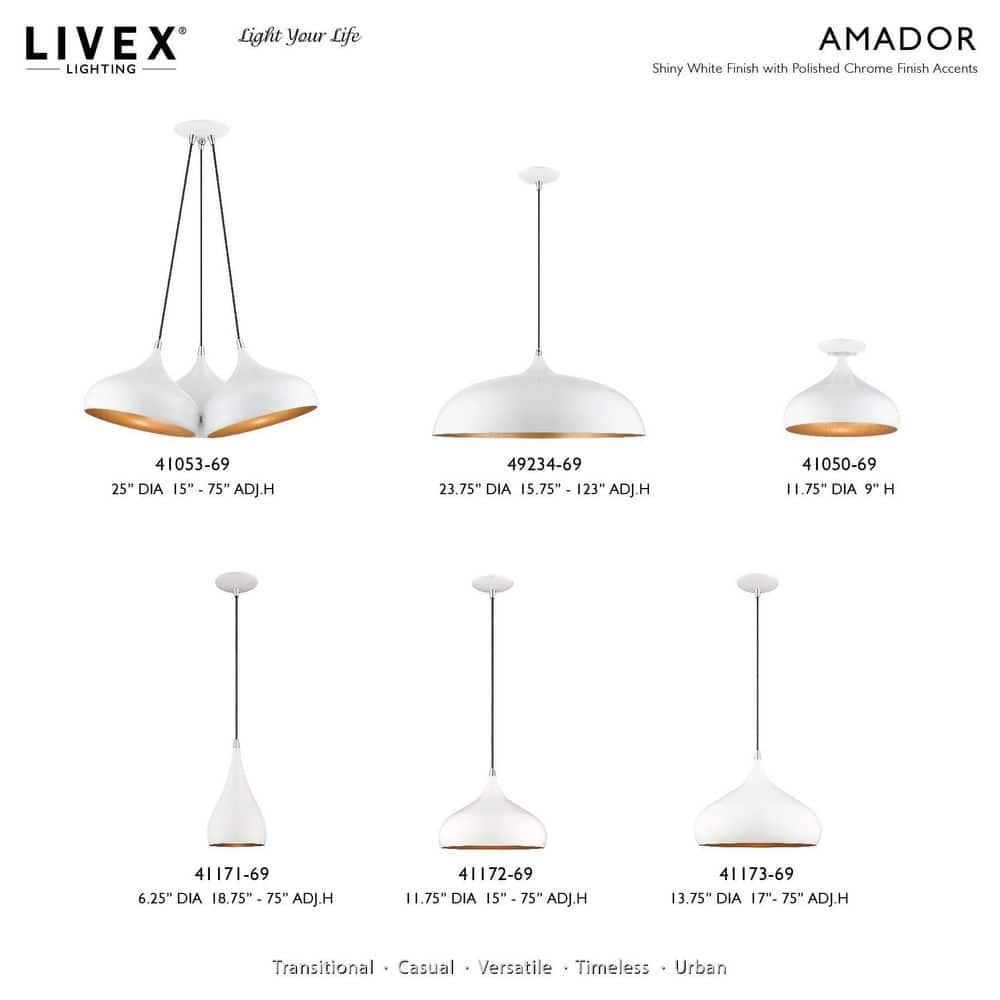 Shiny White and Chrome 3-Light Large Pendant