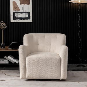 Modern Beige Upholstered Tufted Armchair with 360° Swivel