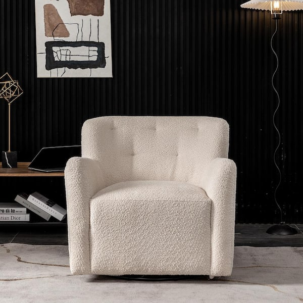 KINWELL Modern Beige Upholstered Tufted Armchair with 360° Swivel