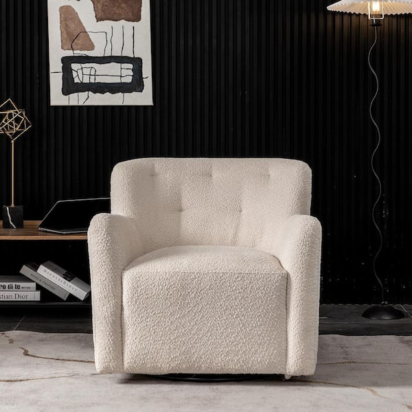 Modern 32 in. W Beige Chenille Upholstered Tufted Armchair with 360° Swivel