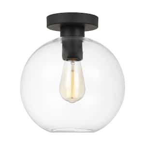 Orley 10 in. 1-Light Midnight Black Transitional Indoor/Outdoor Dimmable Wall or Ceiling Flush Mount with Clear Glass