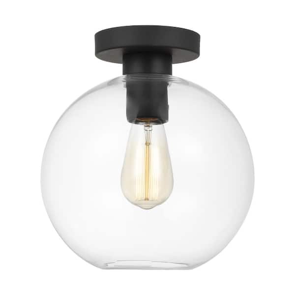 Generation Lighting Orley 10 in. 1-Light Midnight Black Transitional Indoor/Outdoor Dimmable Wall or Ceiling Flush Mount with Clear Glass