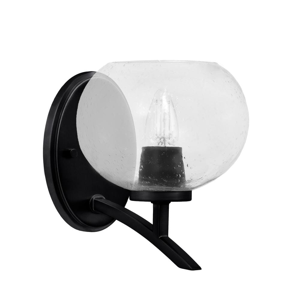 Siena 7 in. 1-Light Matte Black Sconce with 7 in. Clear Bubble Glass Shade 