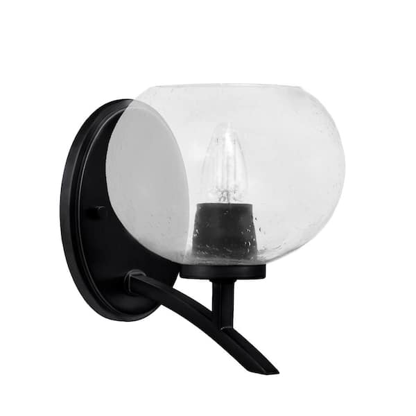 Unbranded Siena 7 in. 1-Light Matte Black Sconce with 7 in. Clear Bubble Glass Shade No Bulb Included
