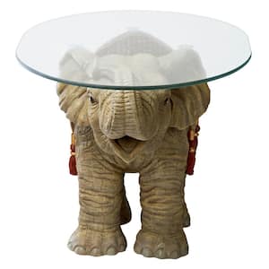Jaipur Elephant Festival 30 in. W Multi-Colored Polyresin Glass-Topped Cocktail Table