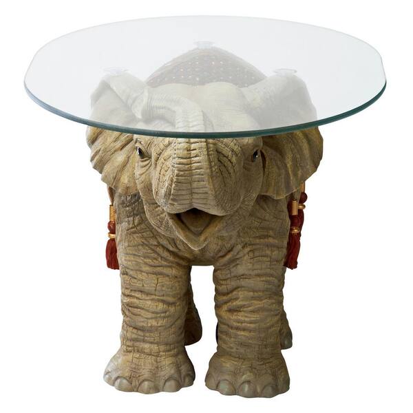 Design Toscano Jaipur Elephant Festival 30 in. W Multi-Colored Polyresin Glass-Topped Cocktail Table