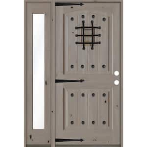 50 in. x 80 in. Mediterranean Knotty Alder Left-Hand/Inswing Clear Glass Grey Stain Wood Prehung Front Door w/Sidelite