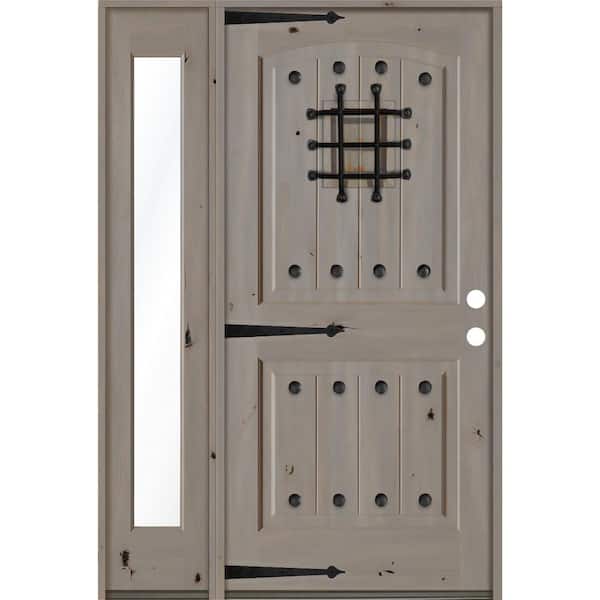 Krosswood Doors 50 in. x 80 in. Mediterranean Knotty Alder Left-Hand/Inswing Clear Glass Grey Stain Wood Prehung Front Door w/Sidelite