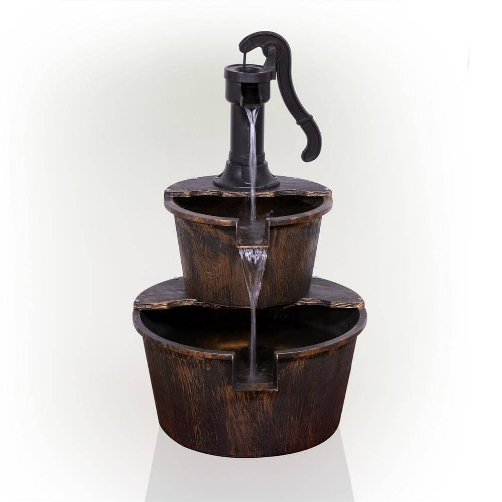 Rustic Bronze 2-Tier Barrel and Pump Water Fountain