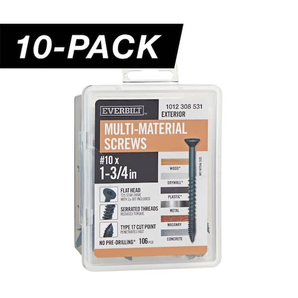 10-Pack #10 x 1-3/4 in. Black 6-Lobe Star Drive Exterior Flat Head Multi-Material Screw (10 lbs./ 1060-Piece)