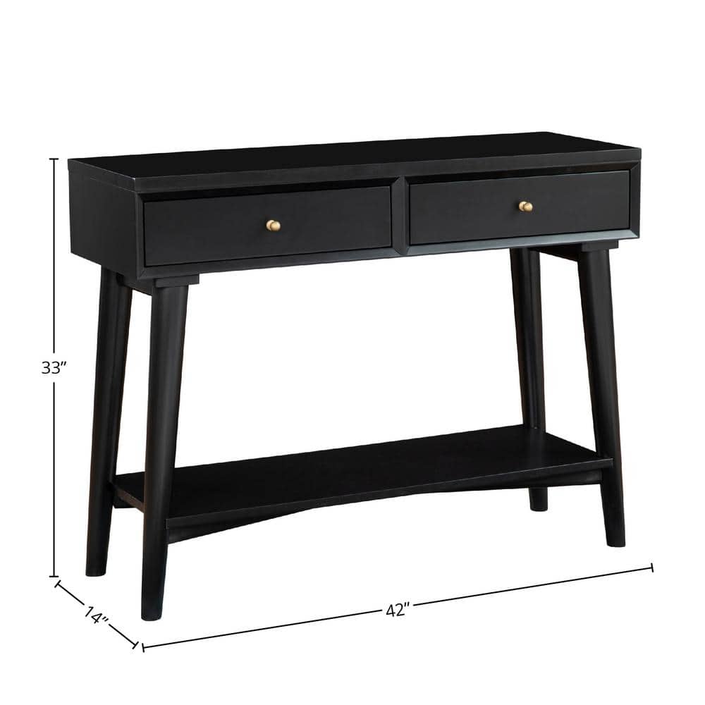 Transitional Mid-Century Black Mahogany Console Table with Storage