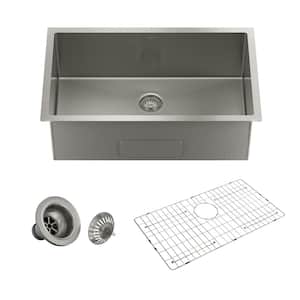 30 in. Undermount Single Bowl 18-Gauge Brushed Stainless Steel Kitchen Sink with Cutting Board, Accessories