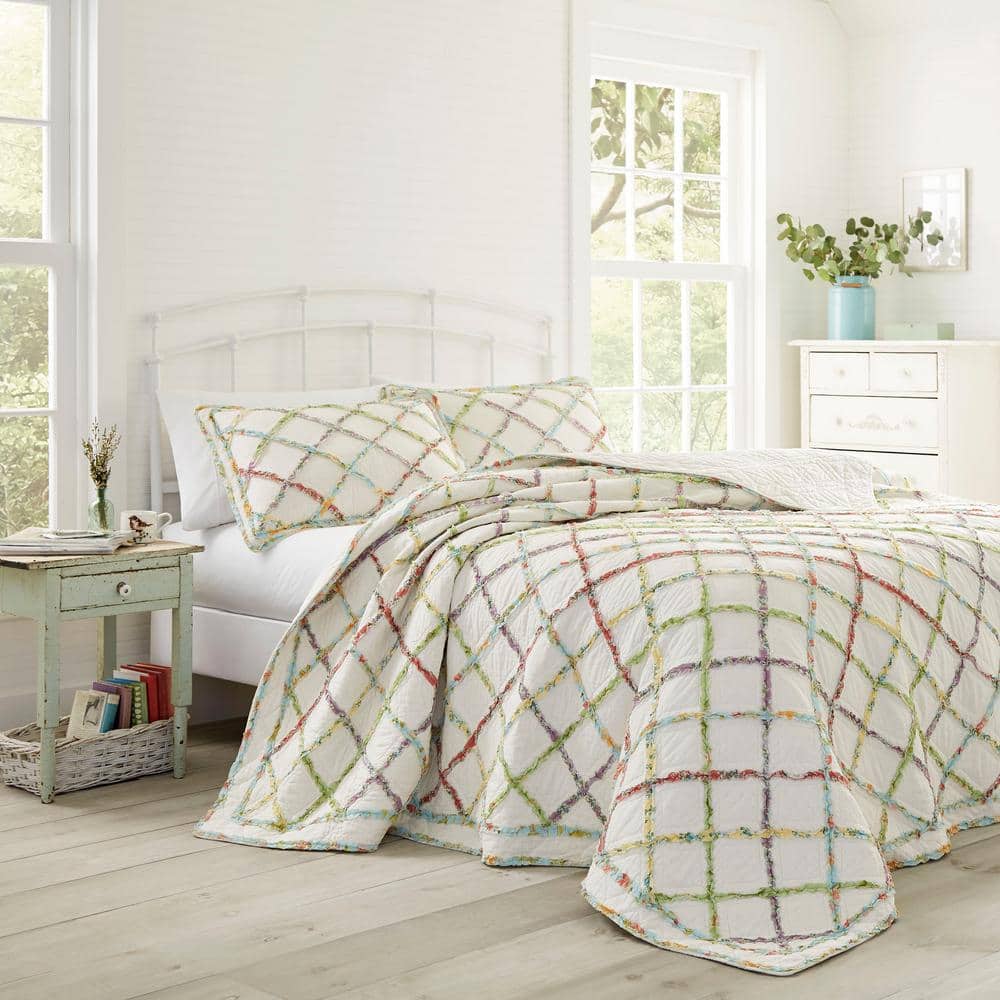 Ivory Cotton Diamond Pattern Sham with Ruffle Trim