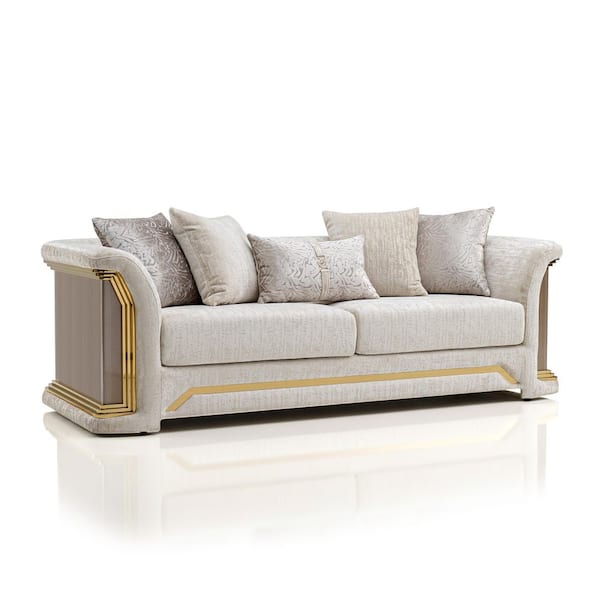 Furniture of America Guid 91 in. Glam Flared Arm Fabric Rectangle