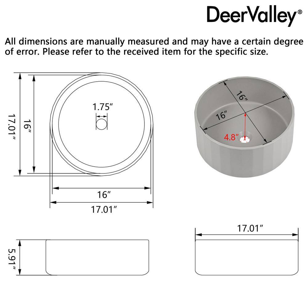 17" Round Light Gray Concrete Above-Counter Bathroom Vessel Sink