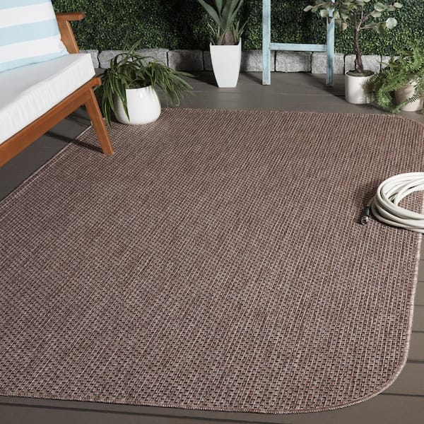 Courtyard 5 ft. x 8 ft. Natural/Black Solid Color Indoor/Outdoor Area Rug