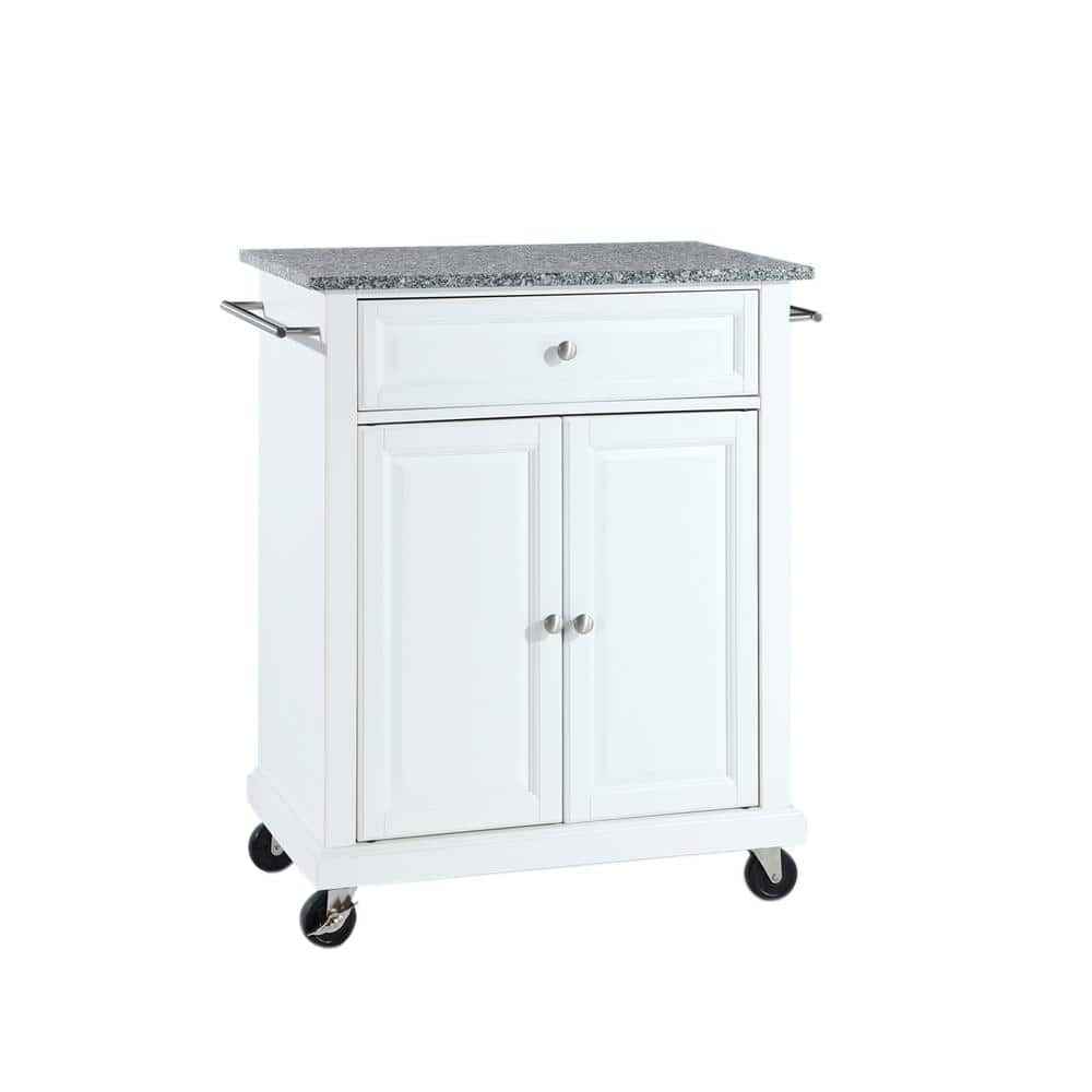 Gray Granite Top White Kitchen Island Cart with Storage