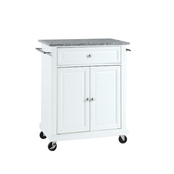 CROSLEY FURNITURE Rolling White Kitchen Cart with Granite Top