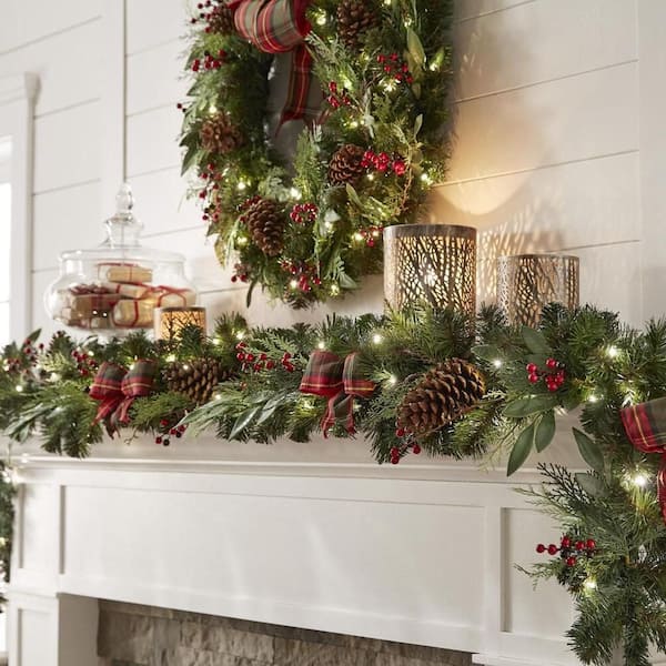 9 ft. Woodmoore Battery Operated Mixed Pine LED Pre-Lit Artificial Garland with Timer