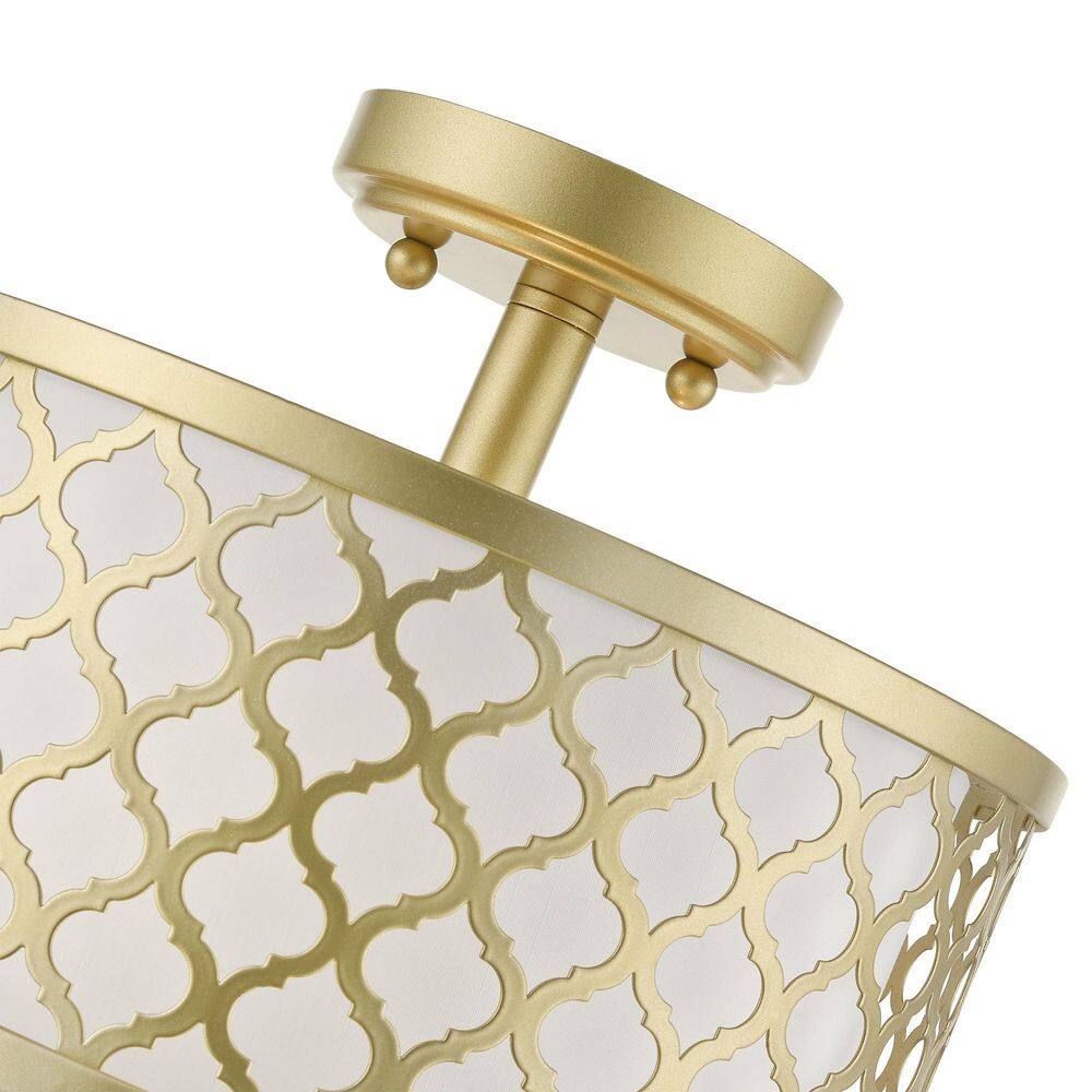 Arabesque Soft Gold Drum Semi-Flush Mount with Off-White Shade