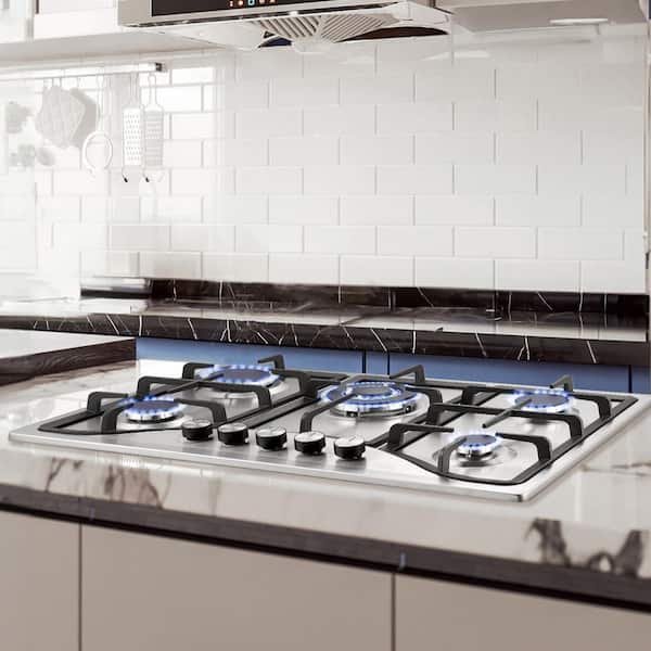 30 in. Gas Cooktop, Max 12250 BTU NG/LPG Convertible Stainless Steel Natural Gas Hob, 5 Burners Built-in Gas Stove Top