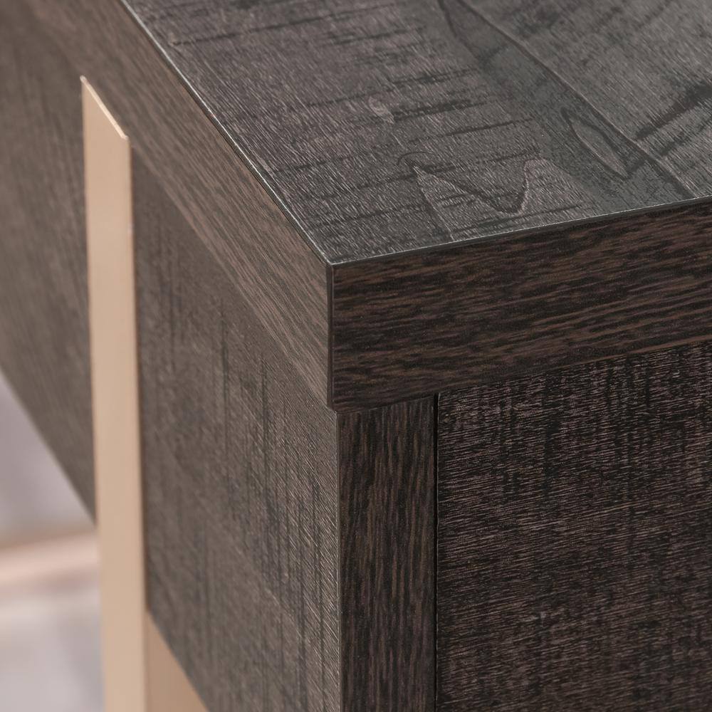 Blade Walnut Writing Desk with Gold Metal Frame and Drawer