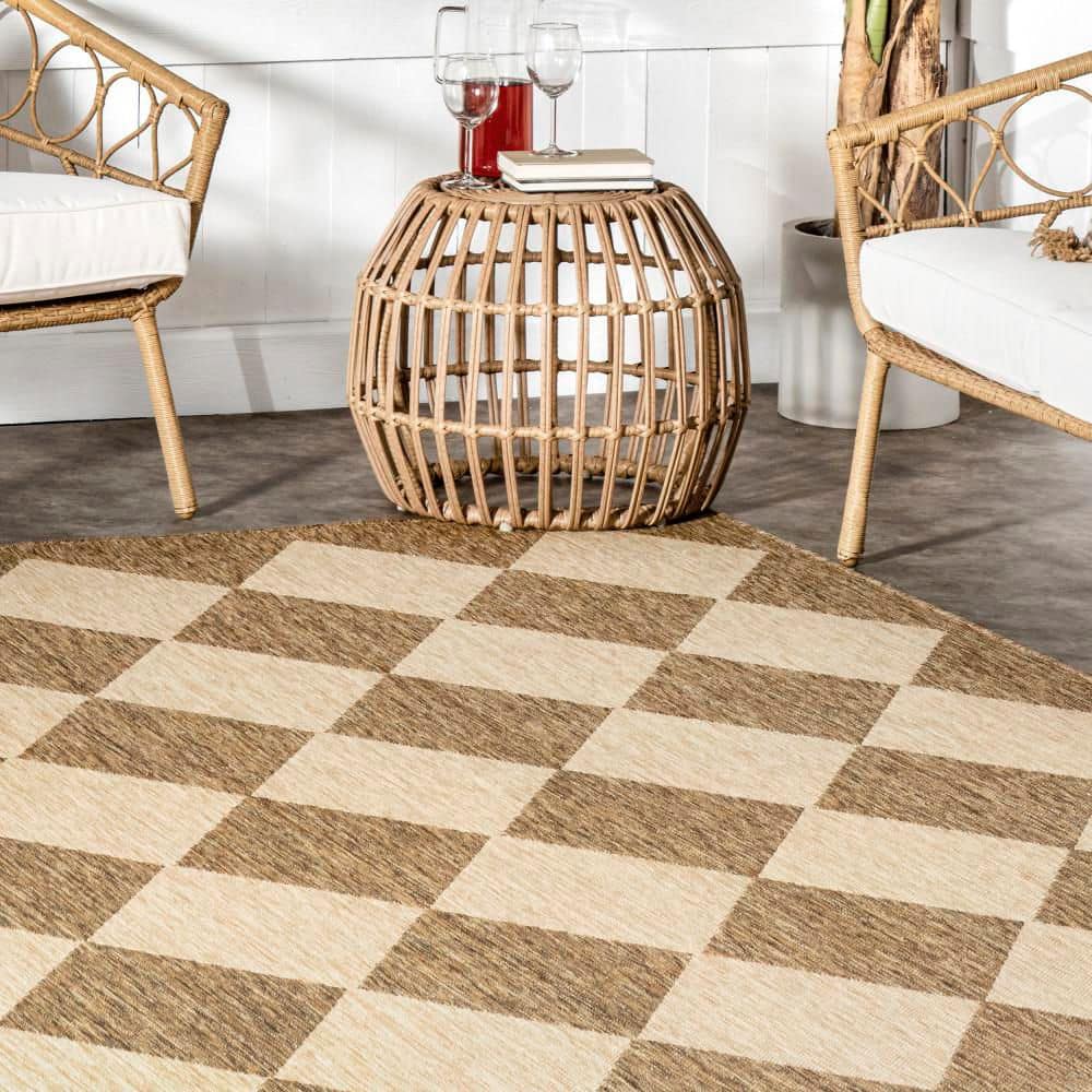 Sabina Beige and Brown Synthetic Diamond Trellis Area Rug