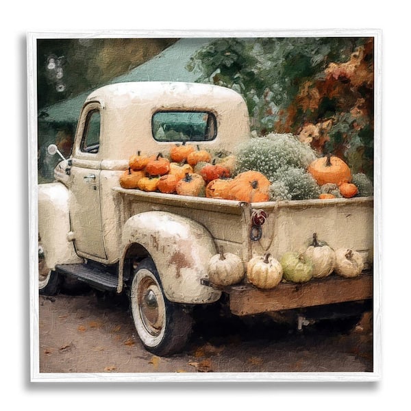 Stupell Industries Pumpkin and Gourd Truck by Riley B 1 Piece Framed Graphic Print Travel Poster Art Print 24 in. x 24 in.