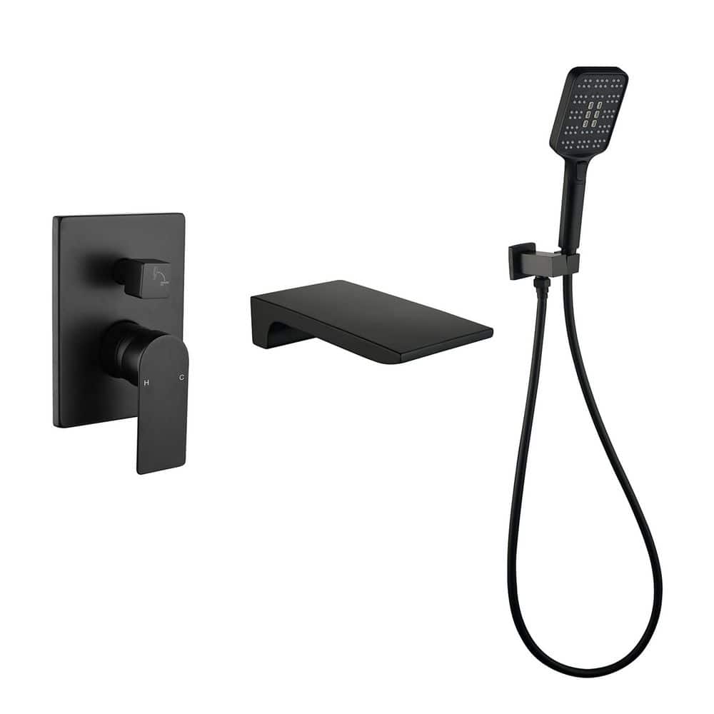 Single-Handle Wall-Mount Roman Tub Faucet with Hand Shower Brass Modern Waterfall Bathtub Filler with Valve Matte Black price history on PriceWatchPro