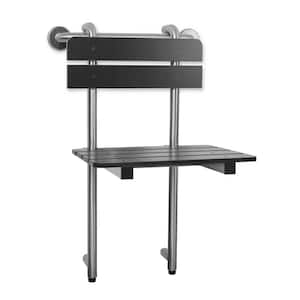 Portable Hanging Profile Bench Shower Seat with 18-inch Grab Bar, Grab Bar Supported, Stainless Steel, Black