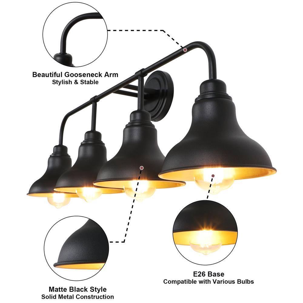 Black Metal 4-Light Industrial Vanity Wall Sconce