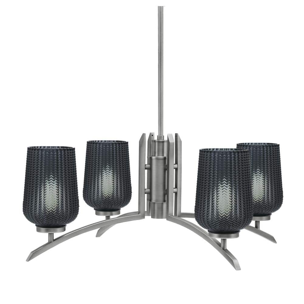 Siena 26.75 in. 4-Light Graphite Chandelier with 5 in. Smoke Textured Glass