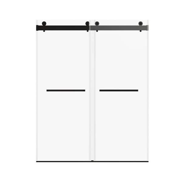 Boosicavelly 72 in. W x 76 in. H Double Sliding Frameless Shower Door in Matte Black Finish with Clear Glass