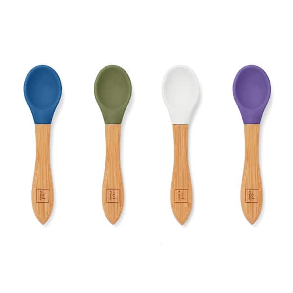 RED ROVER Kids Silicone Spoons with Bamboo Handle, Assorted Colors, White,  Blue, Purple, Green (Set of 4) 20057 - The Home Depot